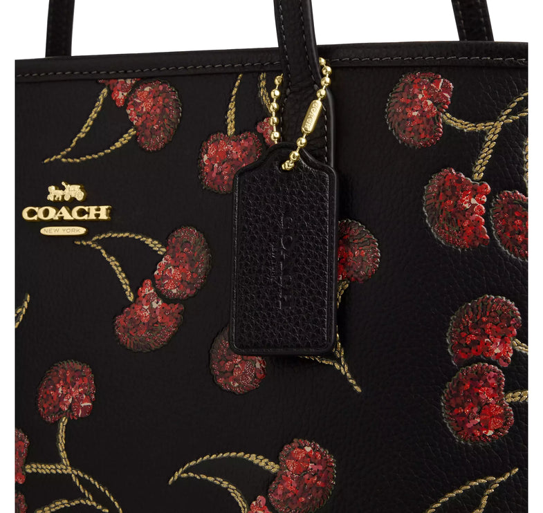 Coach Women's City Tote Bag With Cherry Print Gold/Black Multi