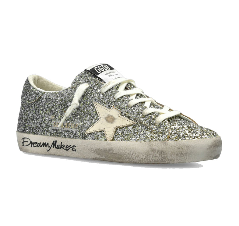 Golden Goose Women's Super Star with Glitter Upper and Silver Metallic Leather Star 2