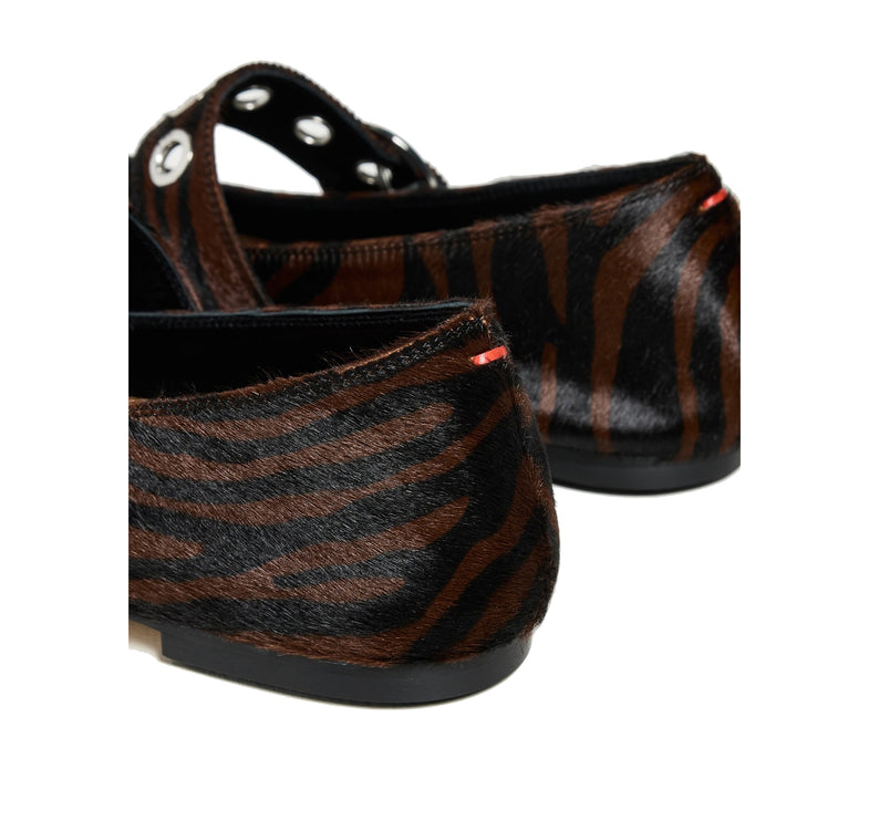 AEYDE Women's Uma Eyelet Zebra Ponyhair Moka Flats Moka