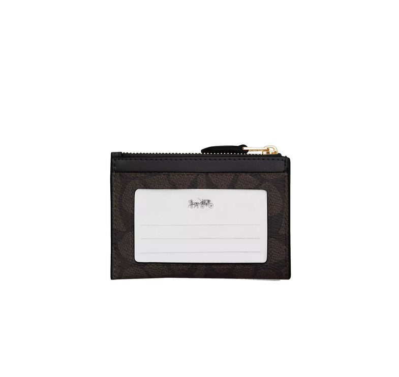 Coach Women's Mini Skinny Id Case In Signature Canvas Gold/Walnut/Black