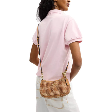 Coach Women's Teri Mini Crossbody Bag With Gingham Print Gold/Tan
