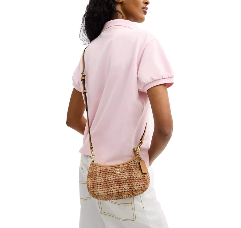 Coach Women's Teri Mini Crossbody Bag With Gingham Print Gold/Tan
