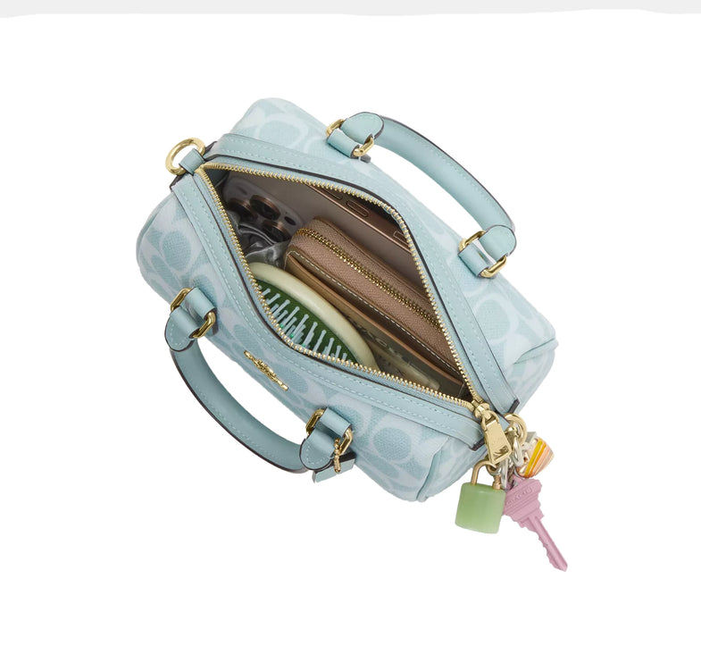 Coach Women's Mini Rowan Crossbody Bag In Signature Canvas Gold/Light Blue