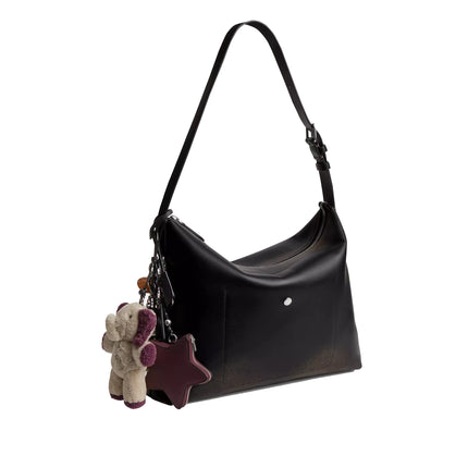 Coach Unisex Mott Messenger Bag 38 In Loved Leather With Charms Black/Light Tan