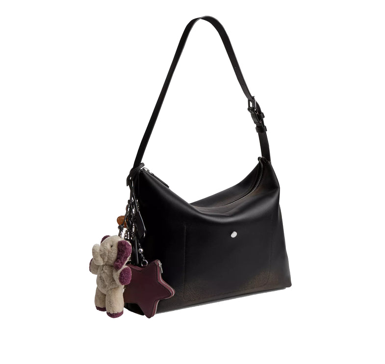 Coach Unisex Mott Messenger Bag 38 In Loved Leather With Charms Black/Light Tan