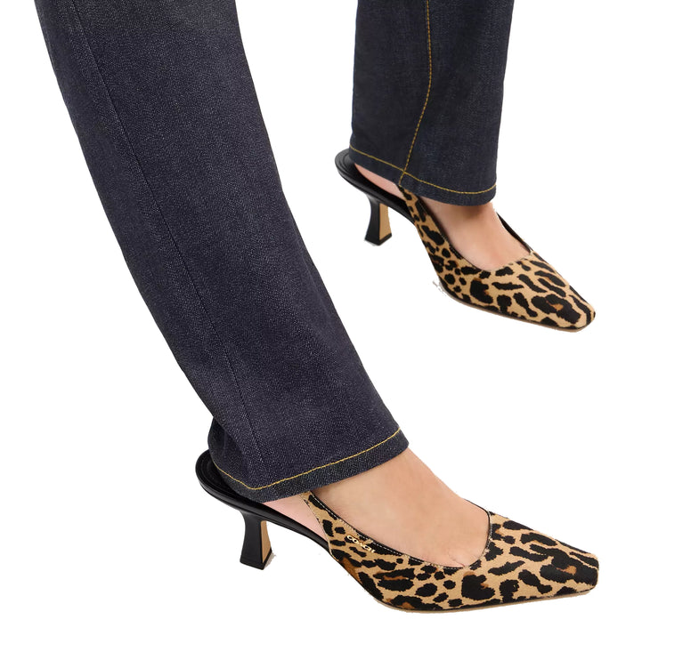 Coach Women's Slingback Heel With Leopard Print Tan/Black