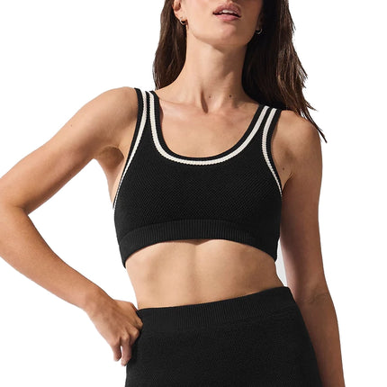 alo Women's Tennis Club Sweater Knit Bra Black/Ivory