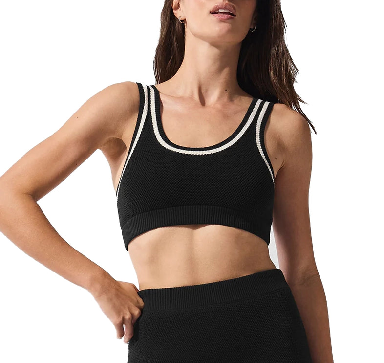alo Women's Tennis Club Sweater Knit Bra Black/Ivory