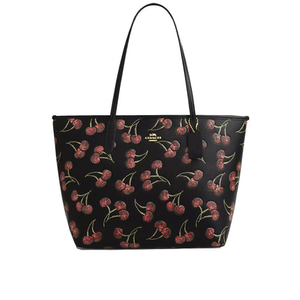 Coach Women's City Tote Bag With Cherry Print Gold/Black Multi