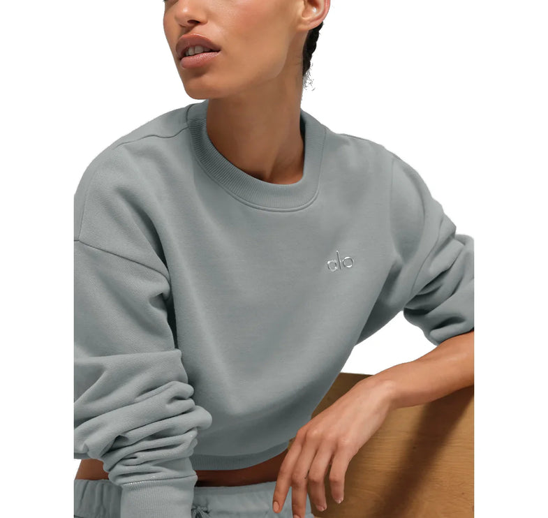 alo Women's Cropped Accolade Crewneck Lunar Grey