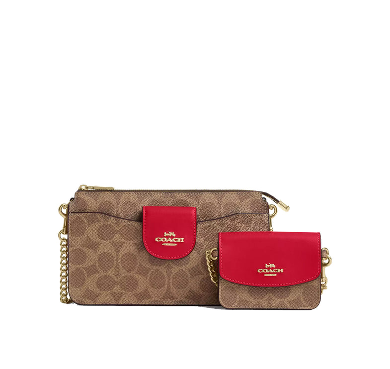 Coach Women's Poppy Crossbody Bag In Signature Canvas Gold/Tan/Carnation