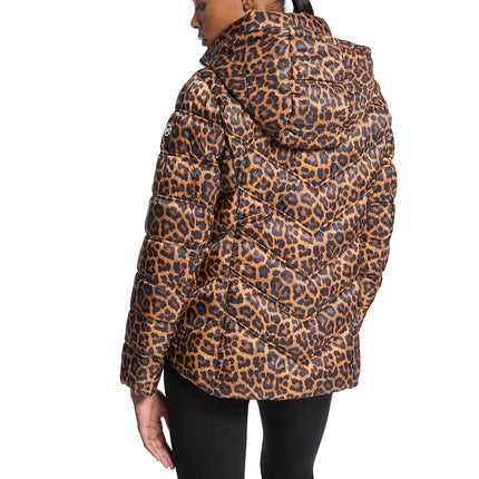 Michael Kors Women's Packable Quilted Puffer Jacket Cheetah