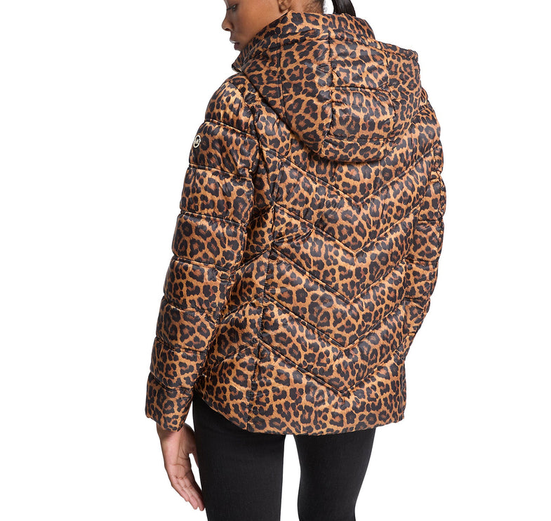 Michael Kors Women's Packable Quilted Puffer Jacket Cheetah