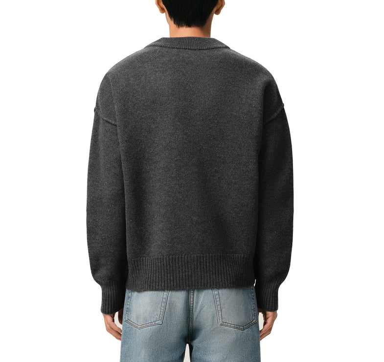 AMI Alexandre Mattiussi Unisex Ami de Coeur Wool Cardigan Heather Grey/Red