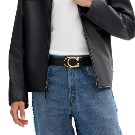 Coach Unisex Outline C Buckle Cut-To-Size Belt, 38 Mm Black/Saddle