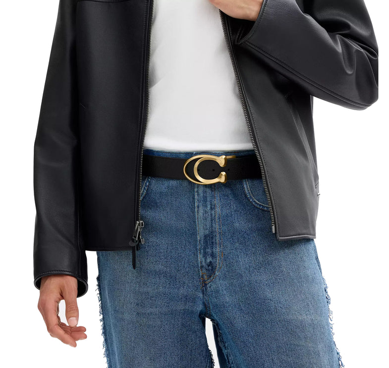 Coach Unisex Outline C Buckle Cut-To-Size Belt, 38 Mm Black/Saddle