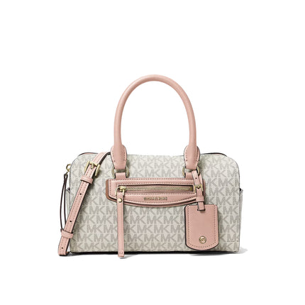 Michael Kors Women's Jet Set Travel Extra-Small Signature Logo Duffel Crossbody Bag Vanilla/Soft Pink