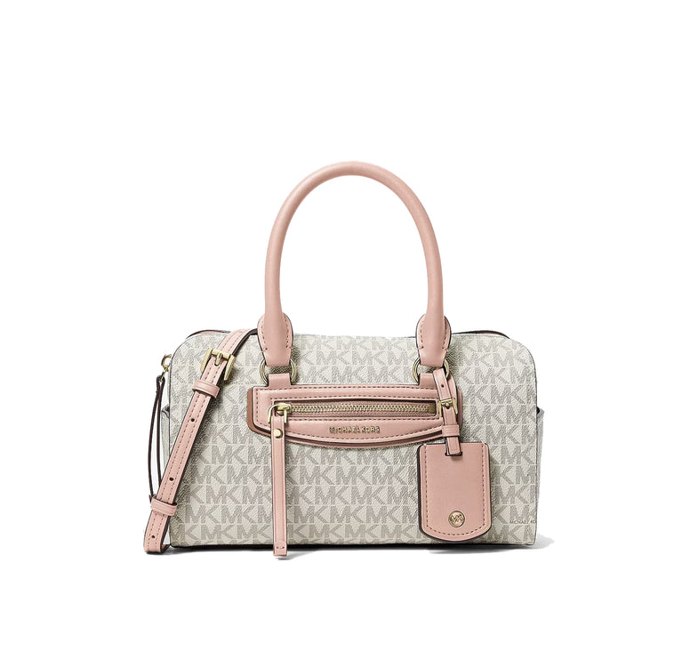 Michael Kors Women's Jet Set Travel Extra-Small Signature Logo Duffel Crossbody Bag Vanilla/Soft Pink