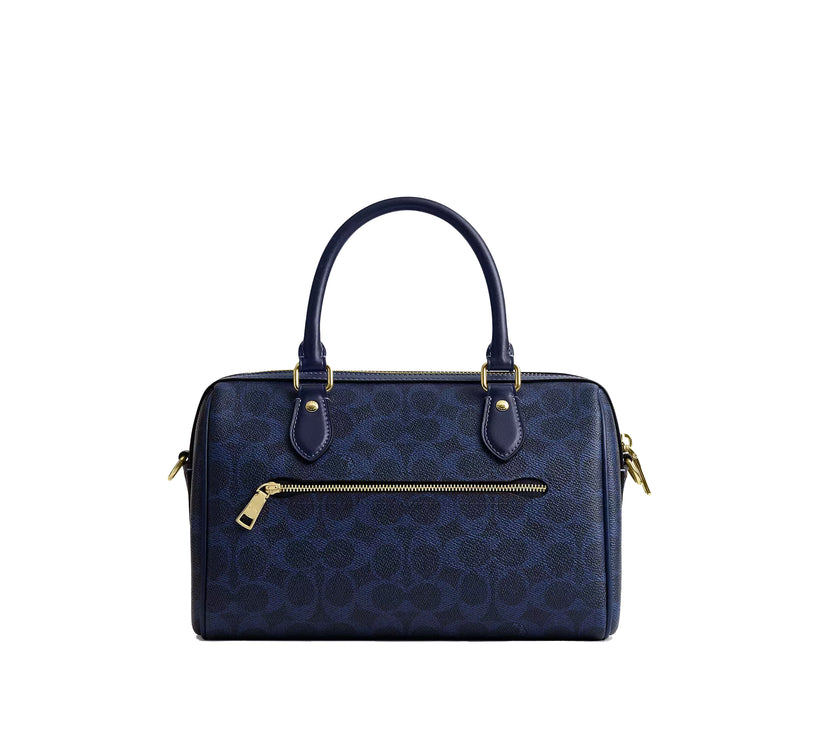 Coach Women's Rowan Satchel Bag In Signature Canvas Gold/Navy