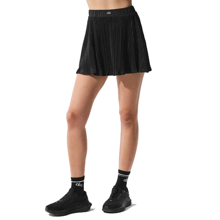 alo Women's Micro Plisse Tennis Skirt Black