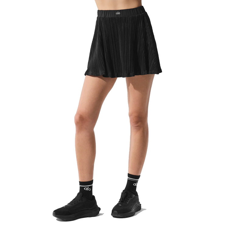 alo Women's Micro Plisse Tennis Skirt Black
