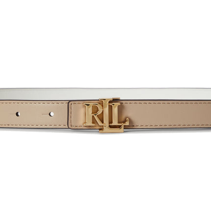 Polo Ralph Lauren Women's Logo Reversible Leather Skinny Belt Birch Tan/White
