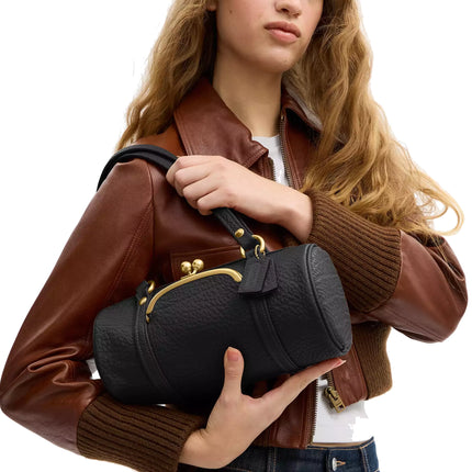 Coach Women's Kisslock Barrel Bag 28 Brass/Black