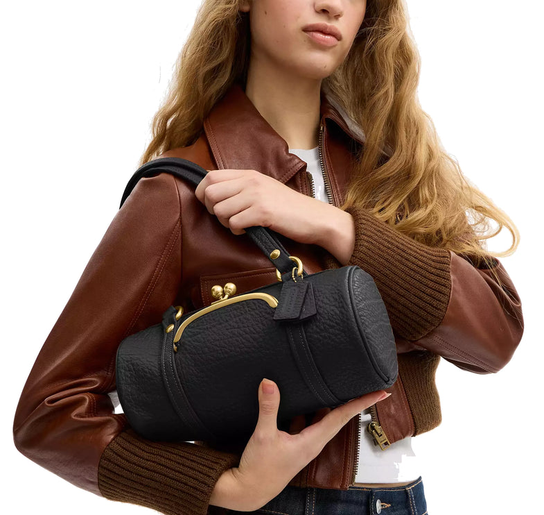 Coach Women's Kisslock Barrel Bag 28 Brass/Black
