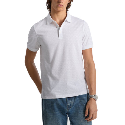 Michael Kors Men's Greenwich Signature Logo Print Cotton Polo Shirt White