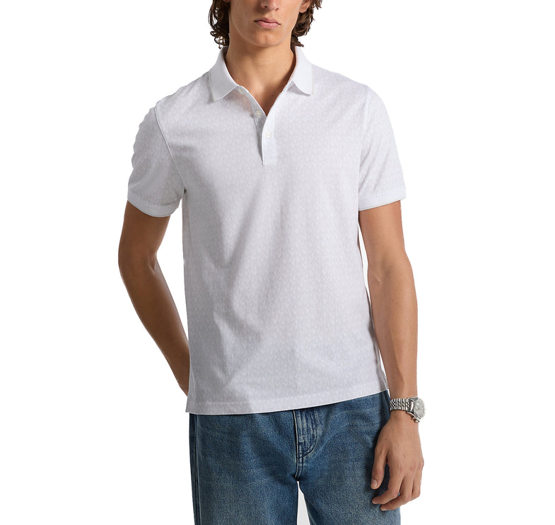 Michael Kors Men's Greenwich Signature Logo Print Cotton Polo Shirt White