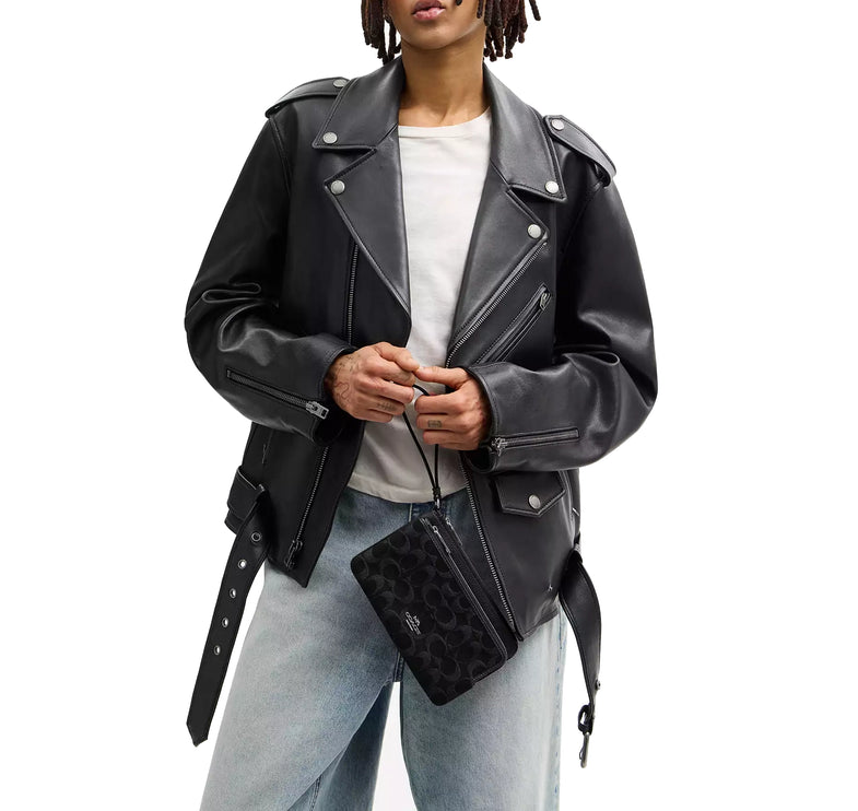 Coach Women's Double Zip Wallet In Signature Denim Silver/Black