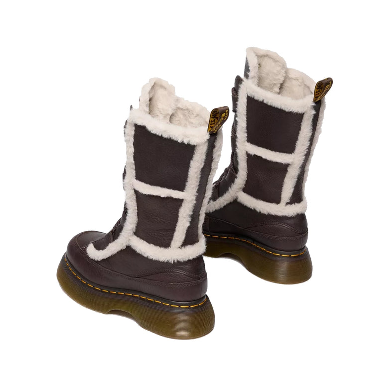 Dr. Martens Women's Buzz Lace Up Faux Fur Lined Grizzly Leather Boots Dark Brown