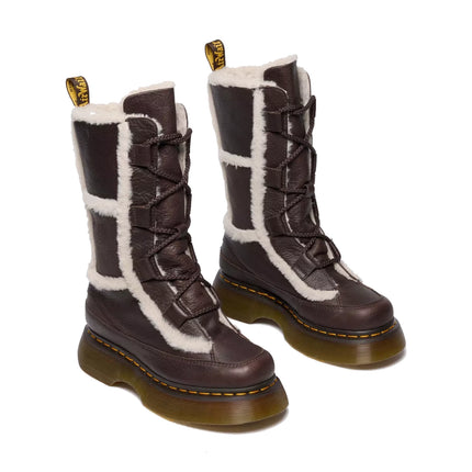 Dr. Martens Women's Buzz Lace Up Faux Fur Lined Grizzly Leather Boots Dark Brown