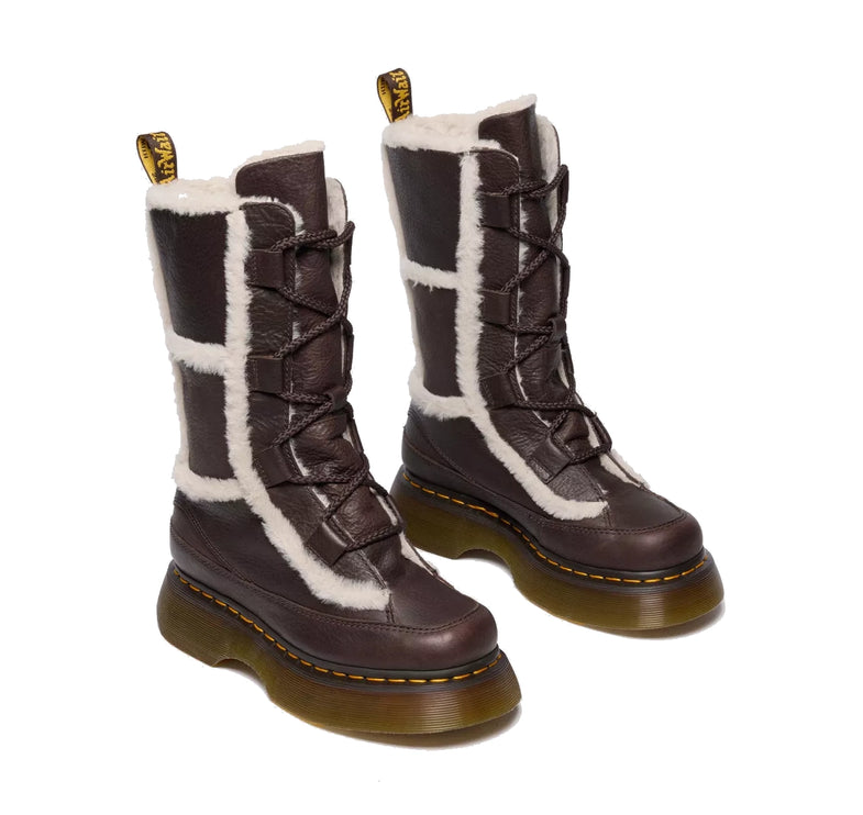 Dr. Martens Women's Buzz Lace Up Faux Fur Lined Grizzly Leather Boots Dark Brown