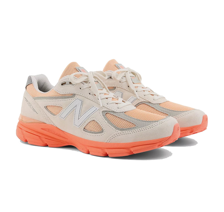New Balance Made in USA 990v4 Moonbeam with Tangerine Heat and Dried Orange U990MO4