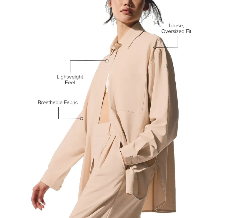 alo Women's Dreamscape Button Down Long Sleeve Macadamia