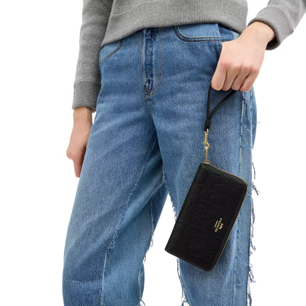 Coach Women's Long Zip Around Wallet In Signature Leather Gold/Black