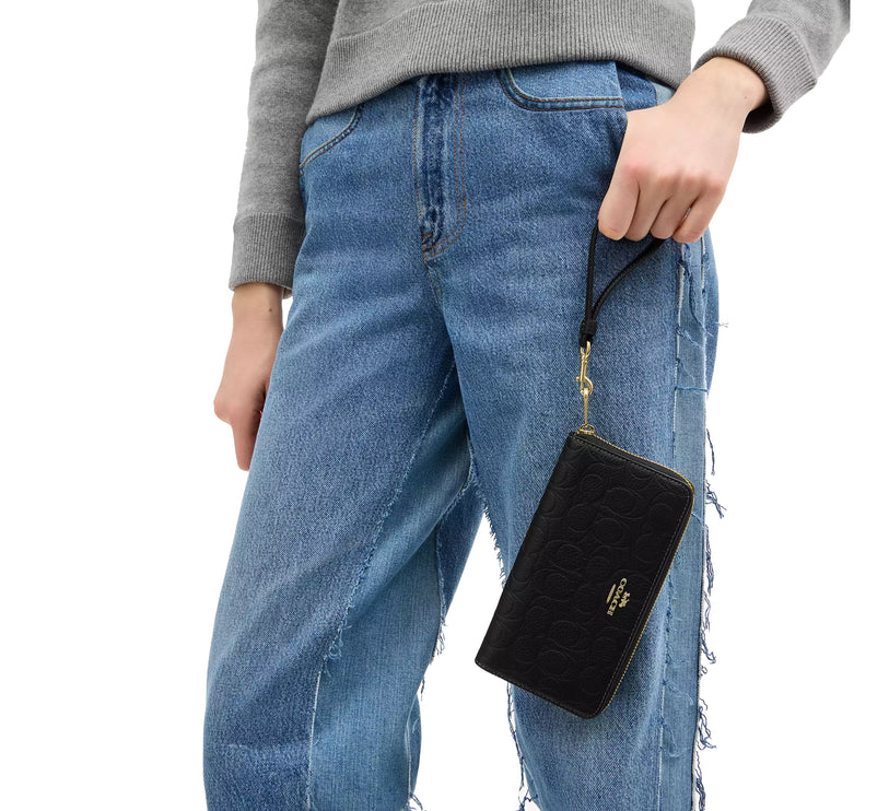 Coach Women's Long Zip Around Wallet In Signature Leather Gold/Black