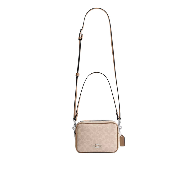 Coach Women's Mini Carey Crossbody Bag In Signature Canvas Silver/Sand/Taupe
