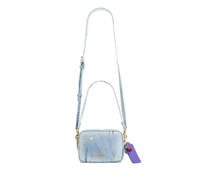 Coach Women's Mini Carey Crossbody Bag In Loved Denim With Charms Gold/Light Indigo