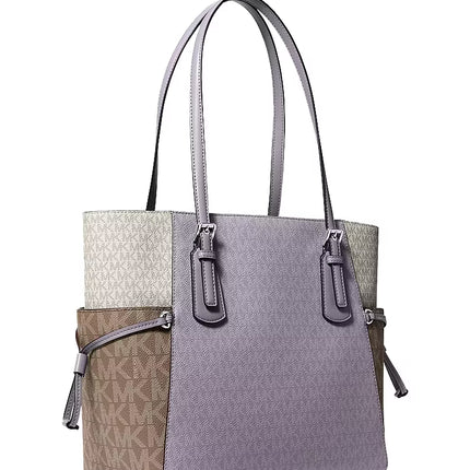 Michael Kors Women's Voyager Large Color-Block Signature Logo Tote Bag Lilac