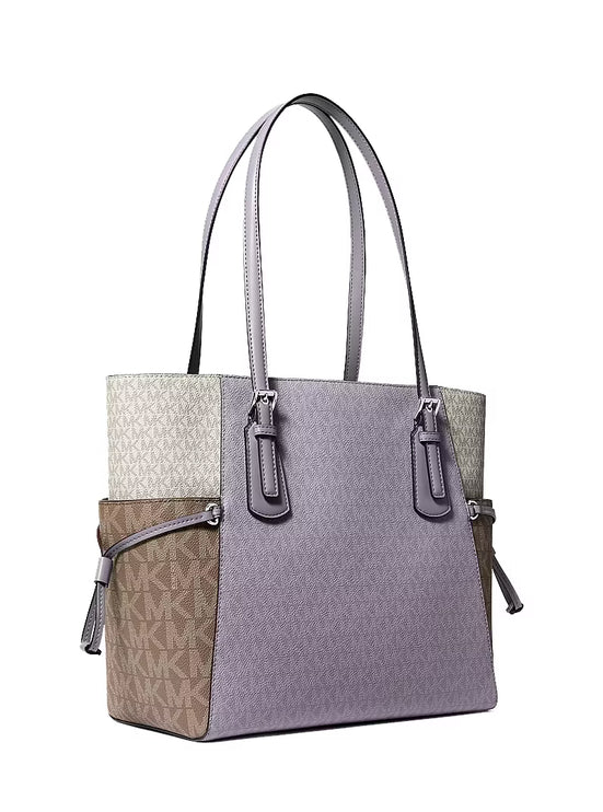 Michael Kors Women's Voyager Large Color-Block Signature Logo Tote Bag Lilac