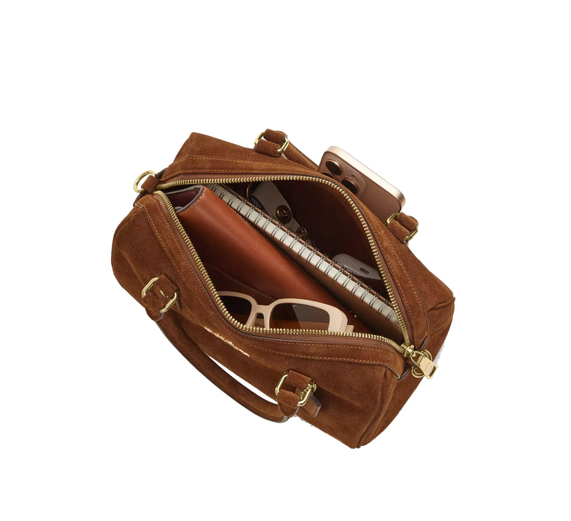 Coach Women's Rowan Satchel Bag Suede/Gold/Warm Brown