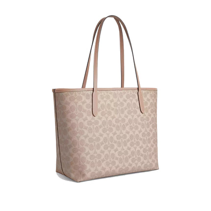 Coach Women's City Tote Bag In Signature Canvas Silver/Sand/Taupe