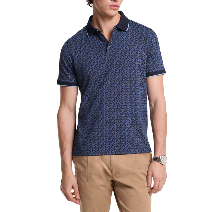 Michael Kors Men's Greenwich Signature Logo Print Cotton Polo Shirt Midnight