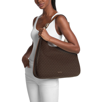 Michael Kors Women's Nolita Large Signature Logo Shoulder Bag Brown/Black