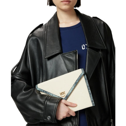 Pinko Women's Canvas Handbag With Printed Leather Trim Multi