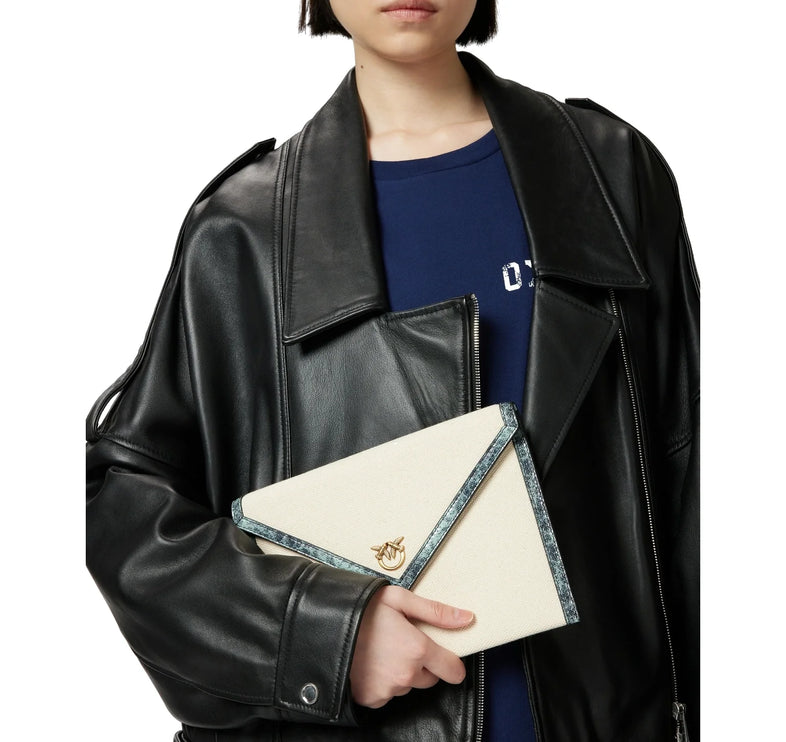 Pinko Women's Canvas Handbag With Printed Leather Trim Multi