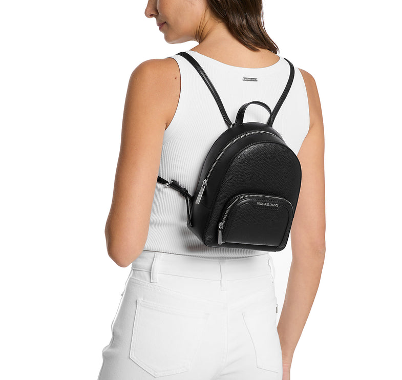 Michael Kors Women's Jaycee Extra-Small Pebbled Leather Convertible Backpack Silver/Black