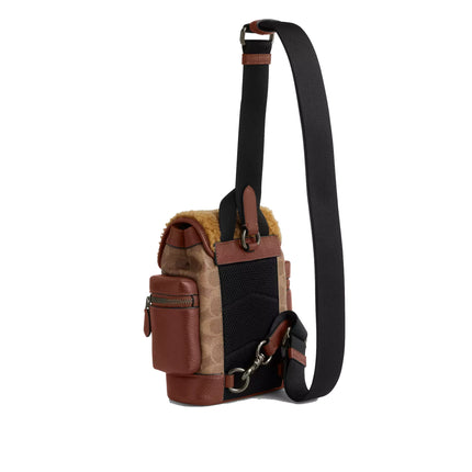Coach Unisex Sprint Sling Pack In Signature Canvas Gunmetal/Tan/Vintage Brown